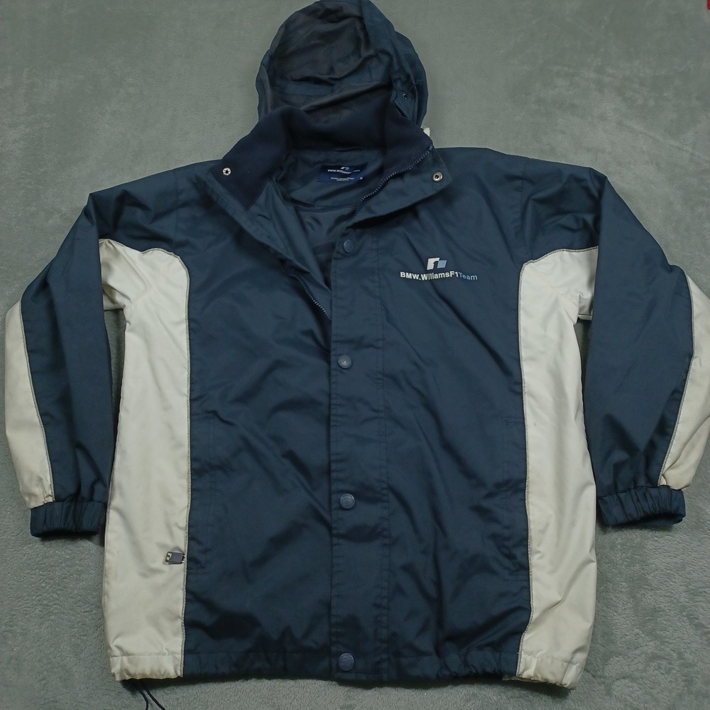 BMW Willams F1 Team Jacket Mens Medium Full Zip Hooded Racing‎ Distressed